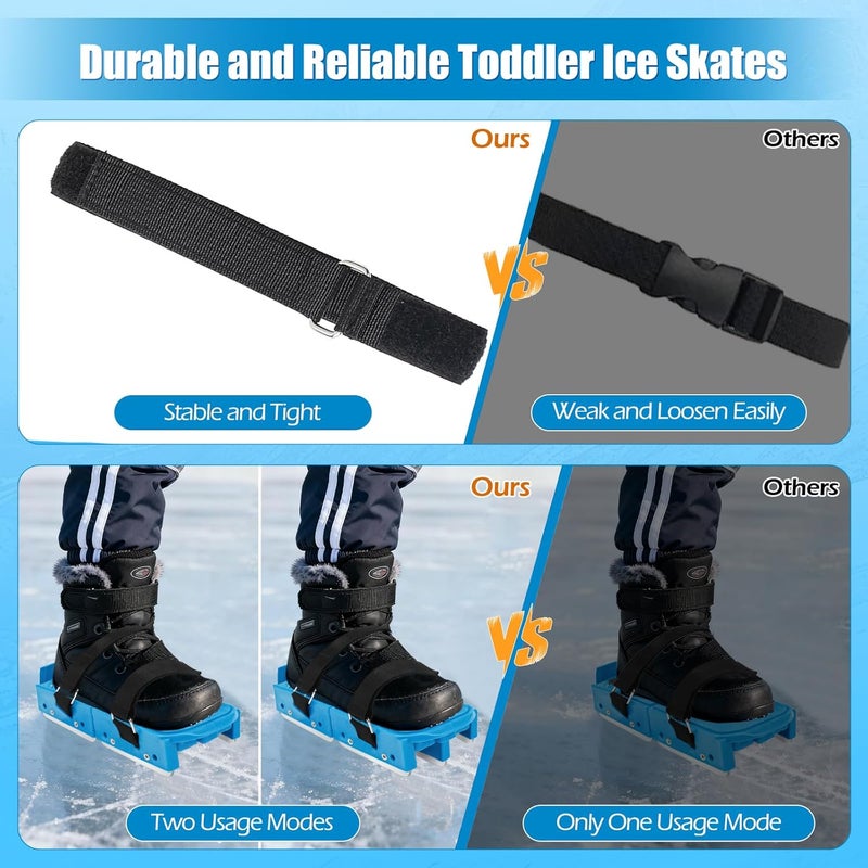 Tryly 1/2 Pairs Upgraded Toddler Ice Skates, Kids Adjustable 2-in-1 Double & Single Convertible Blade Skates with Hook and Loop Fastener Straps for Winter Toddler Training Shoes Beginner - Image 4